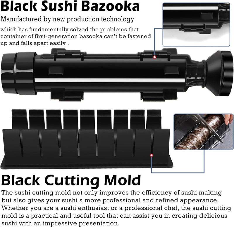 [Australia - AusPower] - Sushi Making Kit -14 in 1 - Easy-to-Use for Beginners with Sashimi Knife, Paddle Spreader, 2 Bamboo Sushi Mat, Black Bazooka, Reusable Chopsticks, Storage Bag, Green Avocado Slicer 