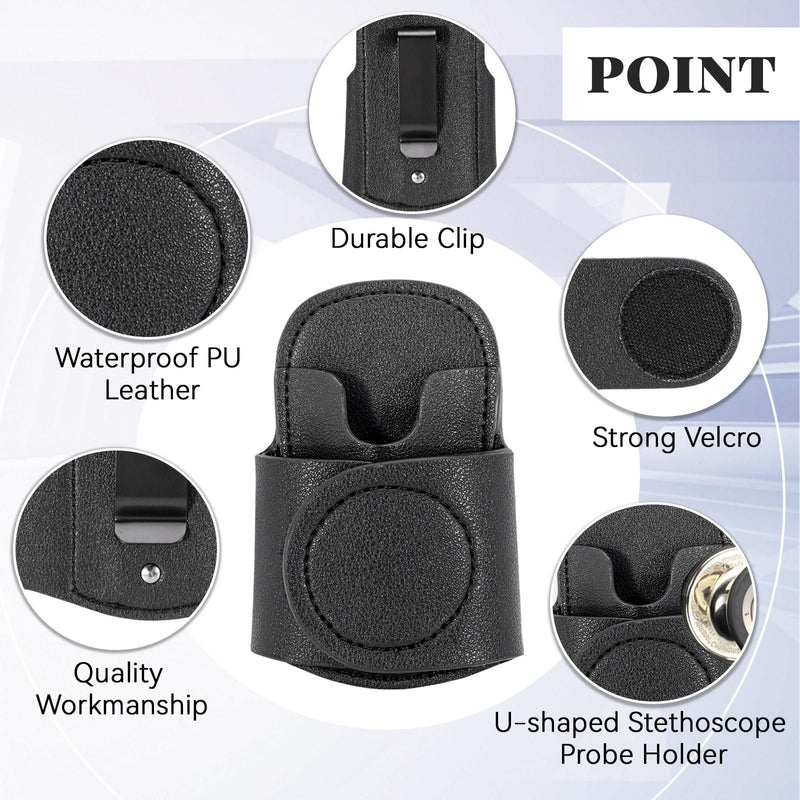 [Australia - AusPower] - Leather Stethoscope Holder Hip Clip, Stethoscope Hip Holder for Waist Belt, Clip-on Stethoscope Holder for Physicians Nurses (black) black 