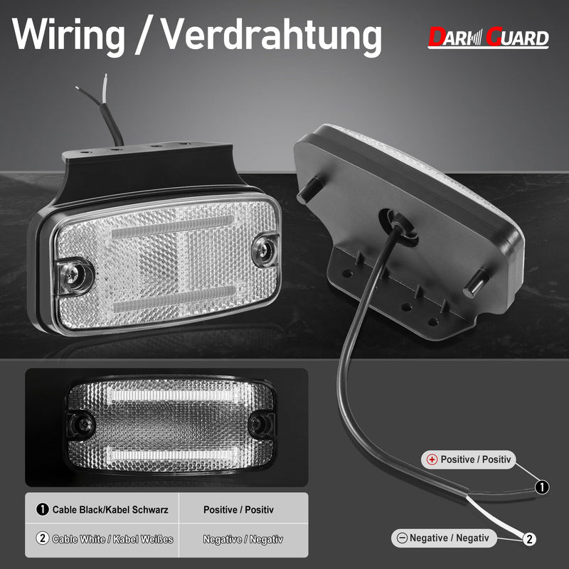 2 x LED Side Marker Lights Trailer 12 V/24 V White Marker Light LED Position Lights Waterproof Outline Lights Trailer with Screw Holder & Reflector for Truck Caravan DG261A