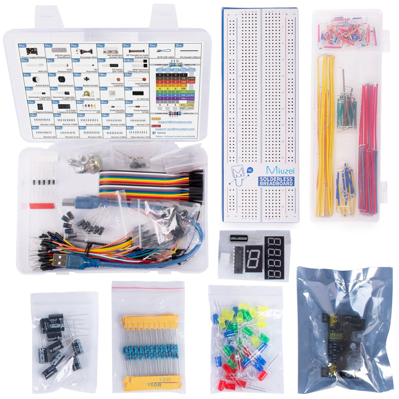 [Australia - AusPower] - Miuzei Starter Kit Breadboard Set Compatible with Arduino Including Power Supply Module Jumper Cable Resistance Assortment Breadboard LED Diodes Set for Beginners Electronics Building a MA51 