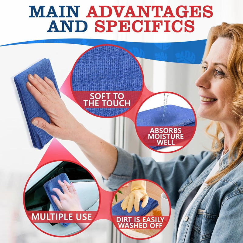 [Australia - AusPower] - 12Pcs Blue Cotton Towels for Cleaning - Washable Rags, Reusable, Super Absorbent, 24 x 16.5 in 12 