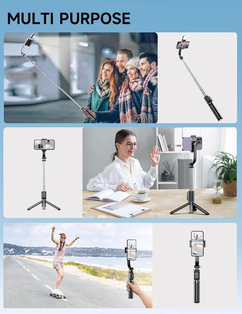 [Australia - AusPower] - 42" Selfie Stick Tripod with Fill Light Extendable Phone Tripod Stand All-in-1 Selfie Stick Travel Tripod with Detachable Remote & Phone Holder Cell Phone Tripod Compatible with iPhone/Android Black with Light 