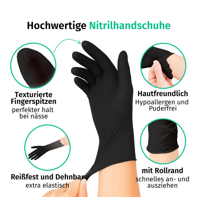 SF Nitrile Gloves XXL Black – 100 Disposable Gloves, Powder-Free, Latex-Free, Disposable Rubber Gloves for Cooking, Cleaning, Medicine, Kitchen, Garden, Workshop, Tattoo, Household | Puderfreie Einmalhandschuhe für Tattoo, Werkstatt, Küche, Reinigung u...