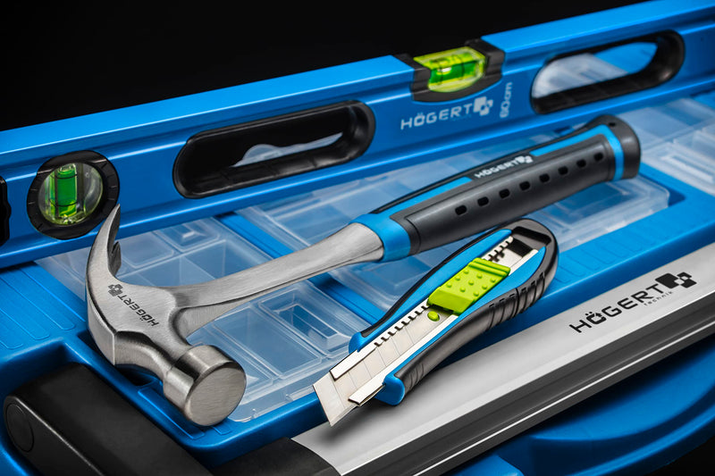 [Australia - AusPower] - Högert Technik - Wasserwaage 120 cm, Verfügt über 3 Libellen: 0 ° / 45 ° / 90 °, Wasserwaagen aus Aluminium, Stoßdämpfende Endkappen, Größe: 120×5.65×2.1 cm, HT4M012 Blue 