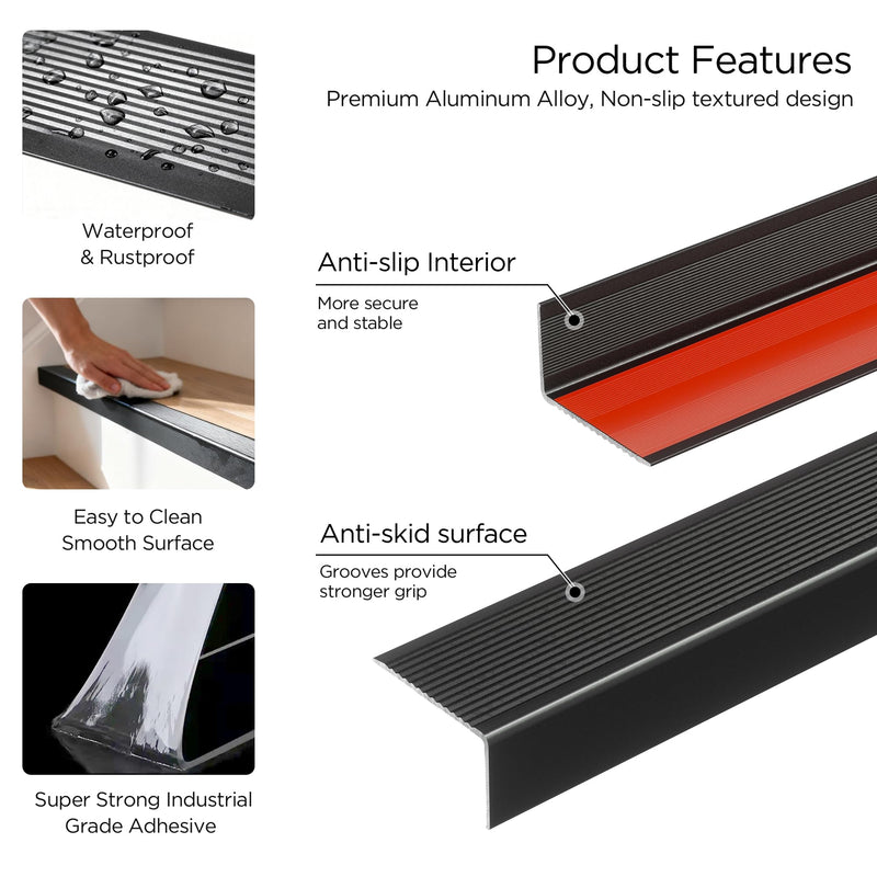 Raytano 2Pack 36" L Heavy-Duty Metal Stair Nosing, 0.8" x 1.6"W Self-Adhesive Non-Slip Aluminum Stair Edge Protector for Indoor and Outdoor Steps L- Molding (36in x 0.8 in x 1.6 in,Black) 36in x 0.8 in x 1.6 in Black 2