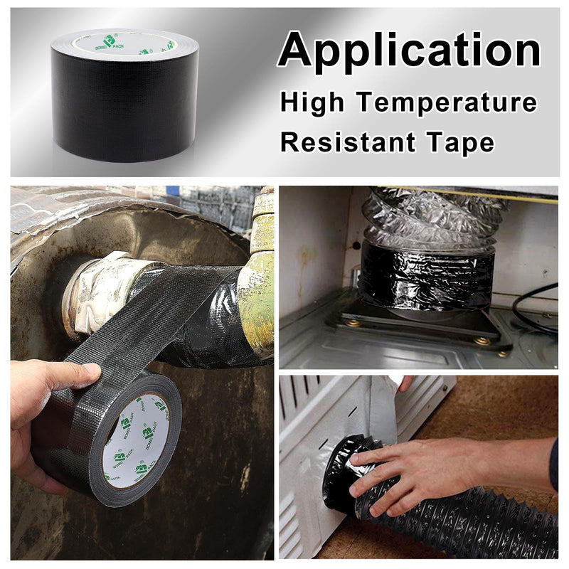 BOMEI PACK Adhesive Black Aluminum Foil Heat Shield Tape Barrier 6in x 66ft, Fiberglass Thermal Insulation Reflective Material High Temp Protection 1 Pack 6inch x 66ft