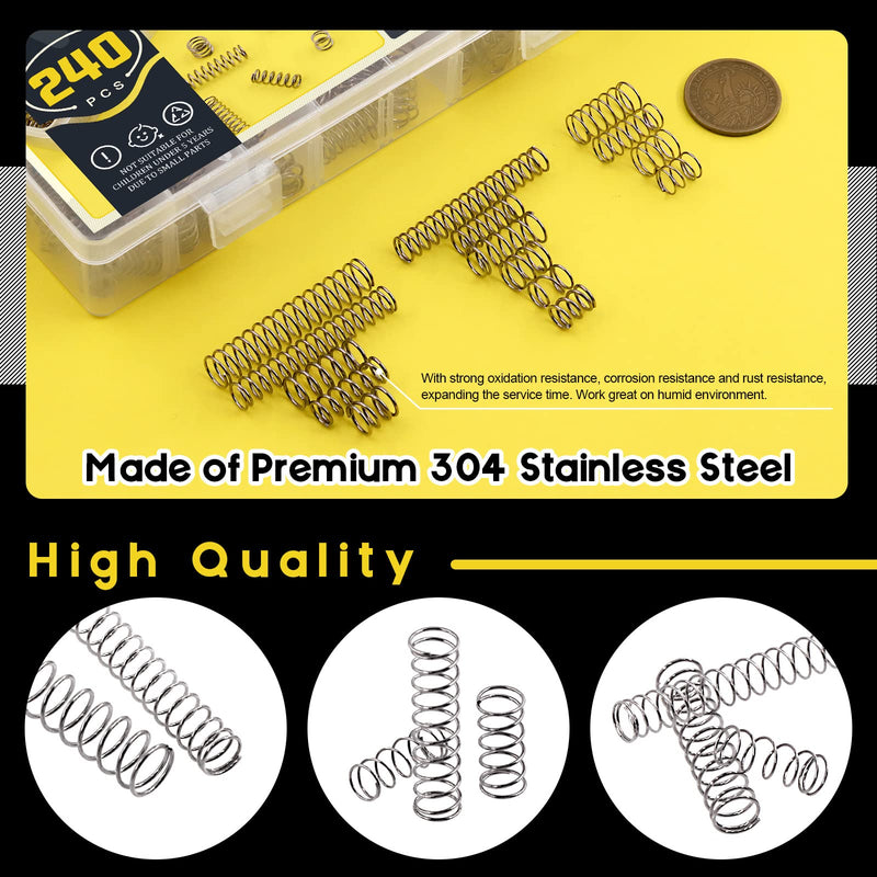 [Australia - AusPower] - 240 Pcs 15 Size Compression Springs Assortment Kit Mini Stainless Steel Springs with Case Wire Diameter 0.6mm 0.8mm 1mm, Outer Diameter 8mm 9mm 9.5mm, Length 10mm 20mm 50mm Big Size No.2 