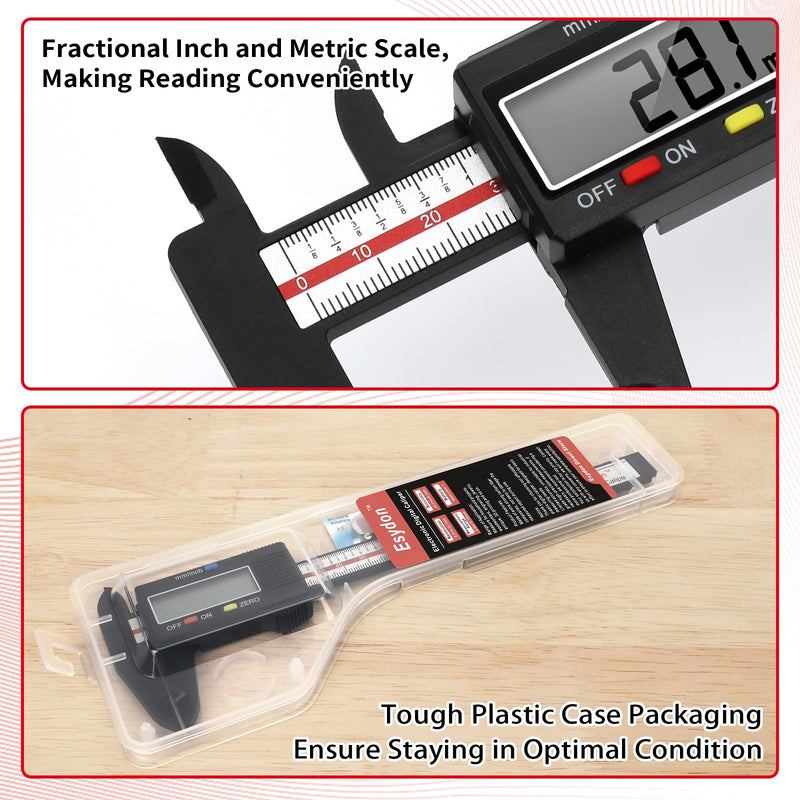 [Australia - AusPower] - Digital Caliper, Esydon Upgraded Calipers 6 inch, Measuring Tool, Electronic Ruler, with Large LCD Screen, Auto-Off Feature, Inch and Millimeter Conversion, Plastic Case, Perfect for Household, DIY 