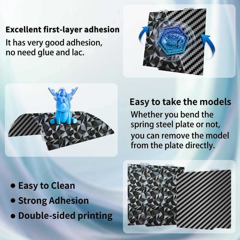 [Australia - AusPower] - PEO PET build plate for Bambu Lab A1 mini 3D printer,184x184mm Spring Steel Plate,Double Sided Flexible Sheet Removable Platform (Diamond PEO+Carbon Fiber PET) Smooth PEO+Smooth PET 
