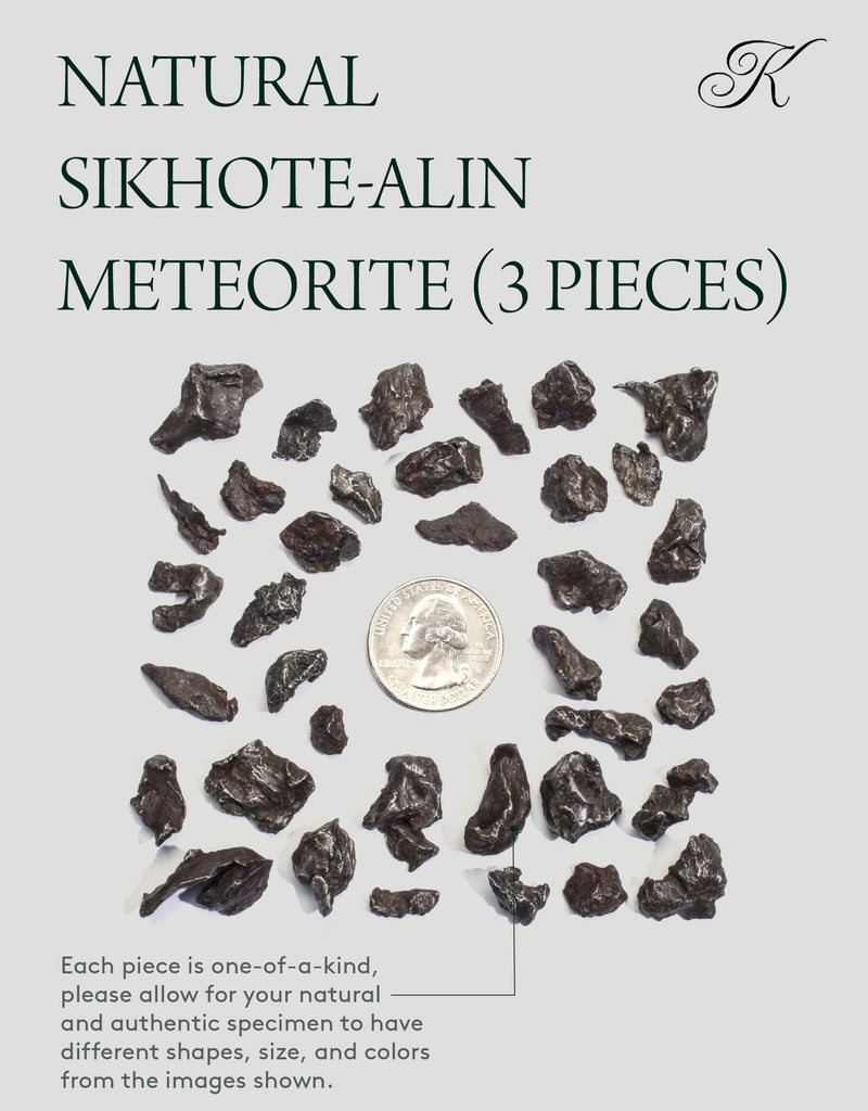 KALIFANO Sikhote-Alin Meteorite Bundle (3 Pieces) - Authentic Rough Iron Meteorite from Siberia - Rare Specimen with Information Card and COA Included (Family Owned and Operated)