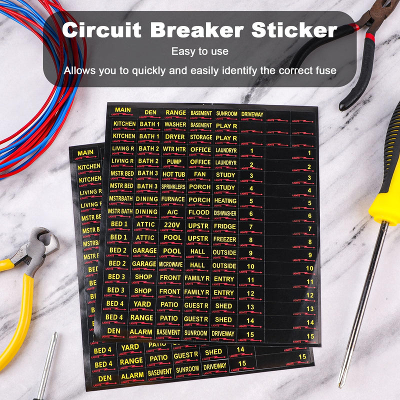 JN Circuit Breaker Labels, 258pcs, Black, Vinyl, 18.5x16.5cm/7.28x6.5in, Self-Adhesive, Waterproof, Fuse Box Stickers, Electrical Breaker Panel Labels