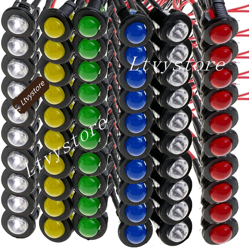 [Australia - AusPower] - 60Pcs 5MM 3Volt Prewired LED Diode 6 Colors LED Lamp Light Bulb Emitting Diodes + 60Pcs 5MM LED Clip Holder Panel Mount Black 5mm-6colors 