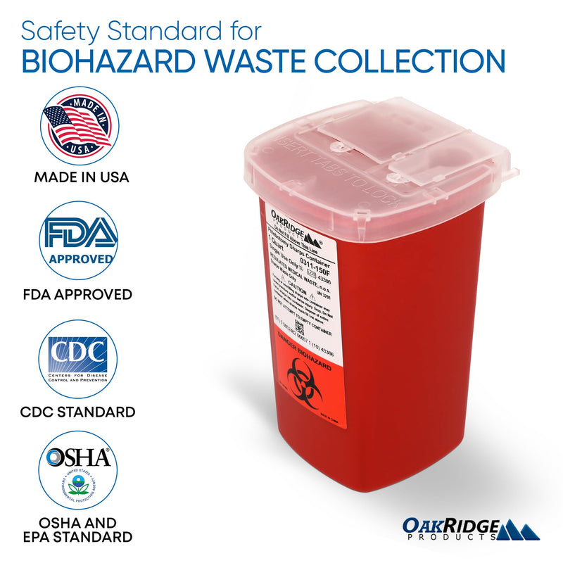 [Australia - AusPower] - Oakridge Products Sharps Container for Home Use and Professional 1 Quart (1-Pack), Biohazard Needle and Syringe Disposal, Flip-up Lid with Integrated Needle Inwinder, CDC Certified 