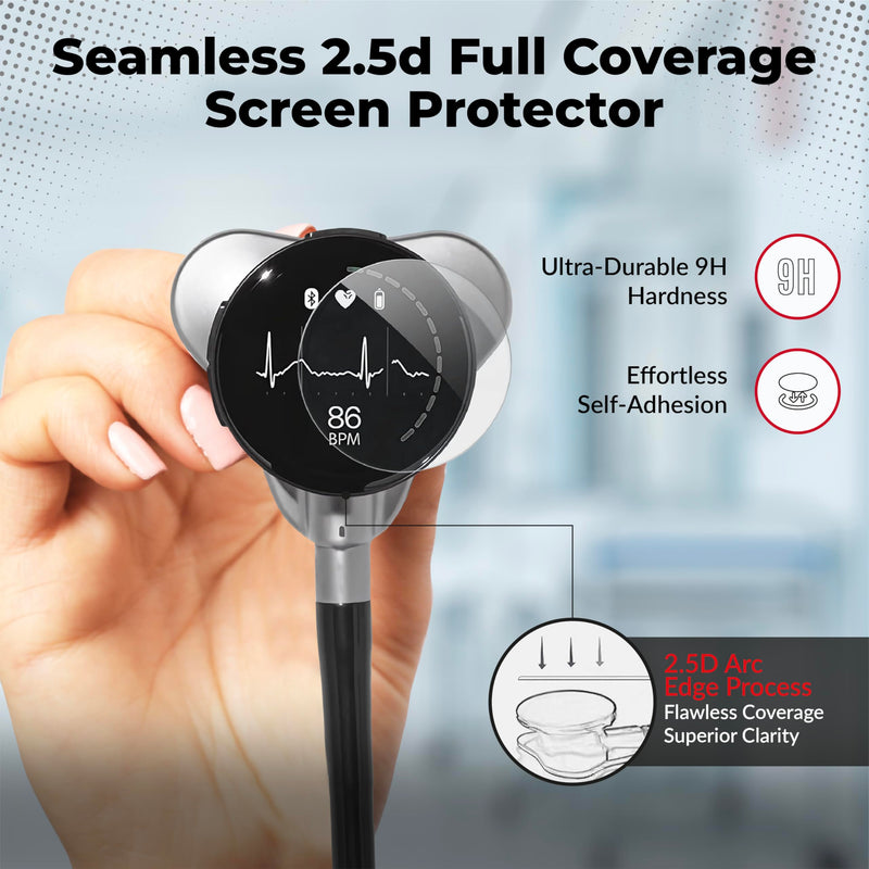 [Australia - AusPower] - Core Protection Kit for EKO Core 500 Digital Stethoscope – Silicone Chestpiece Cover, 2 Tempered Glass Screen Protectors, & Replacement Ear Tips (Black) 