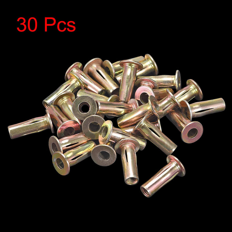 [Australia - AusPower] - uxcell Multi-Grip Rivet-Nut, M6 Pre-Bulbed Shank Carbon Steel Color-Zinc-Plated Flat Head Threaded Insert Nut 30Pcs 