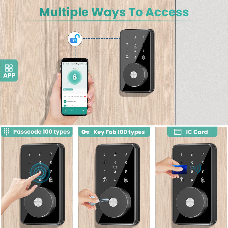 Smart Lock, 4-in-1 Keyless Entry Door Lock for Front Door, Digital Door Lock with Keypad, Bluetooth Smart Deadbolt, App Control Pitch black