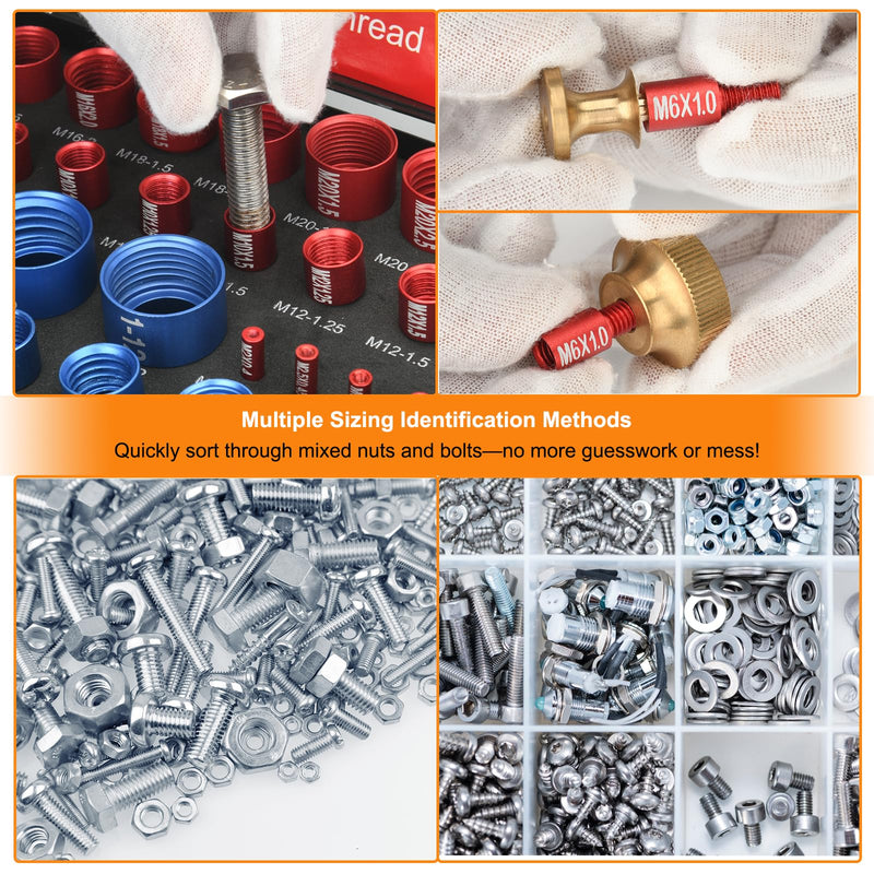 [Australia - AusPower] - 55 Pcs Nut and Bolt Thread Checker (25 Metric & 30 Standard), Bolts and Nut Identifier Thread Gauge, Detachable Bolt Size Finder Especially for Tight Spaces 