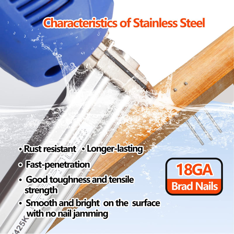 [Australia - AusPower] - 18 Gauge 304 Stainless Steel Brad Nails 6 Sizes 1600-Pack (5/8"+3/4"+1"+1-1/4"+1-1/2"+2"), Assorted Size Project Pack, for Pneumatic, Electric 18GA Brad Nailer Gun (304 Stainless Steel-1600) 