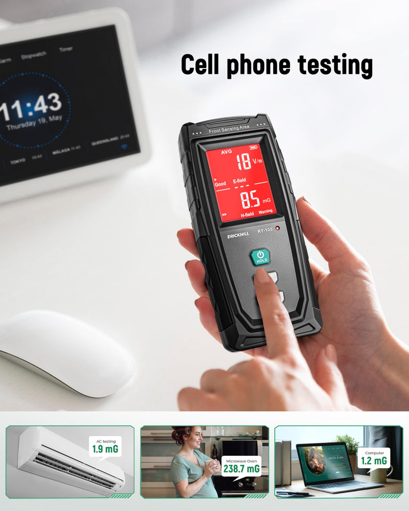 [Australia - AusPower] - ERICKHILL EMF Detector, Rechargeable Digital Electromagnetic Field Radiation Detector Hand-held Digital LCD EMF Meter Great Tester for Home EMF Inspections, Office, Ghost Hunting (RF Not Included) 