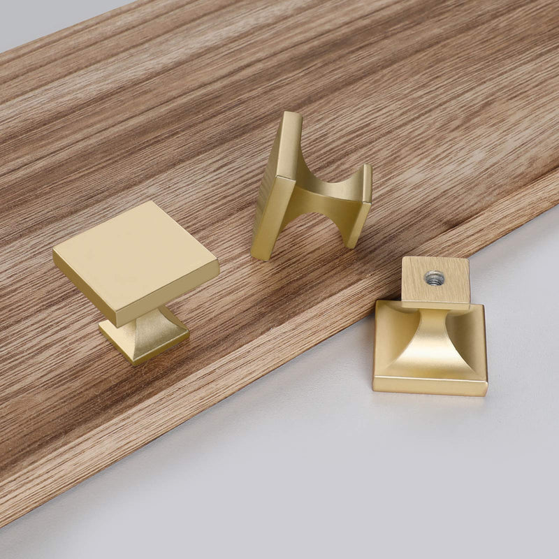 homdiy 15 Pack Brass Cabinet Knob Modern Square Knobs- Gold Cabinet Knob Brushed Brass Dresser Drawer Hardware MO6785BB Brushe Gold Kitchen Cupboard Hardware Matte Gold