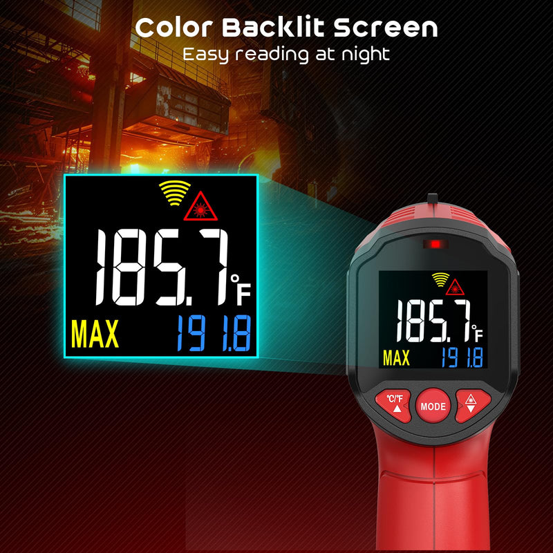 [Australia - AusPower] - Infrared Thermometer Gun,SQECH Laser Thermometer Gun -58℉～1112℉(-50℃～600℃),Non-Contact Temperature Gun with Adjustable Emissivity&Color Backlight for Cooking, Pizza Oven,BBQ,Fridge,Engine,HVAC(Red) Red(-58℉～1112℉) 