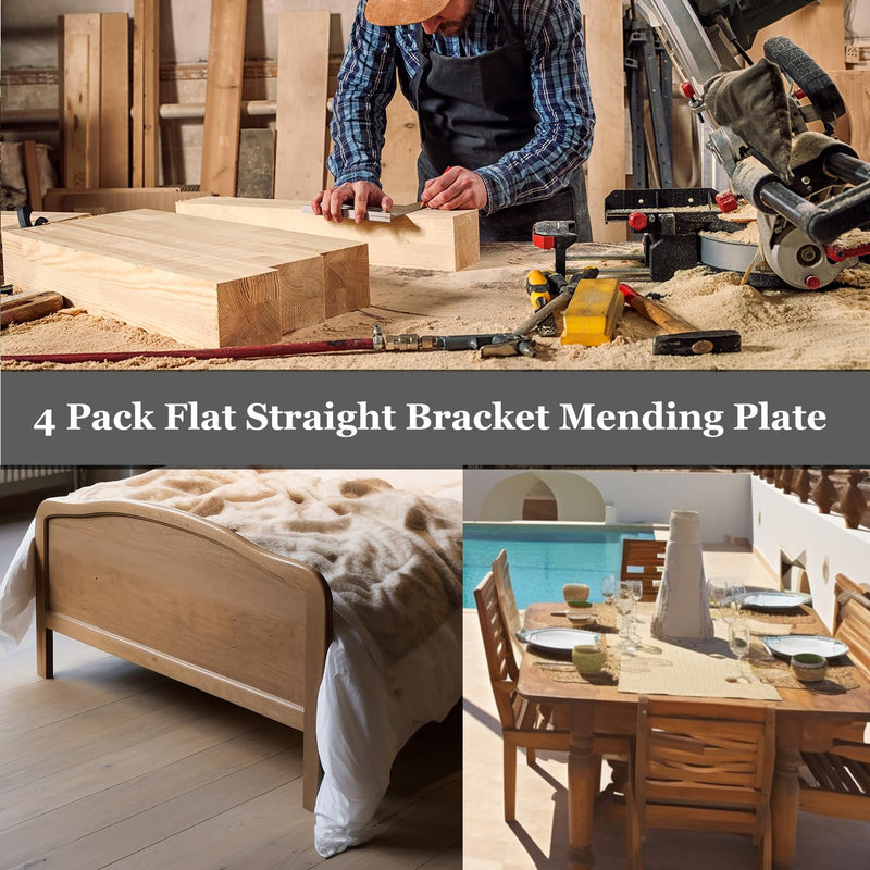 [Australia - AusPower] - 4 Pack Flat Straight Bracket Mending Plate for Wood Stainless Steel Straight Brackets 242mm / 9.5" Wood Brace with Screws 9.5 Inch 
