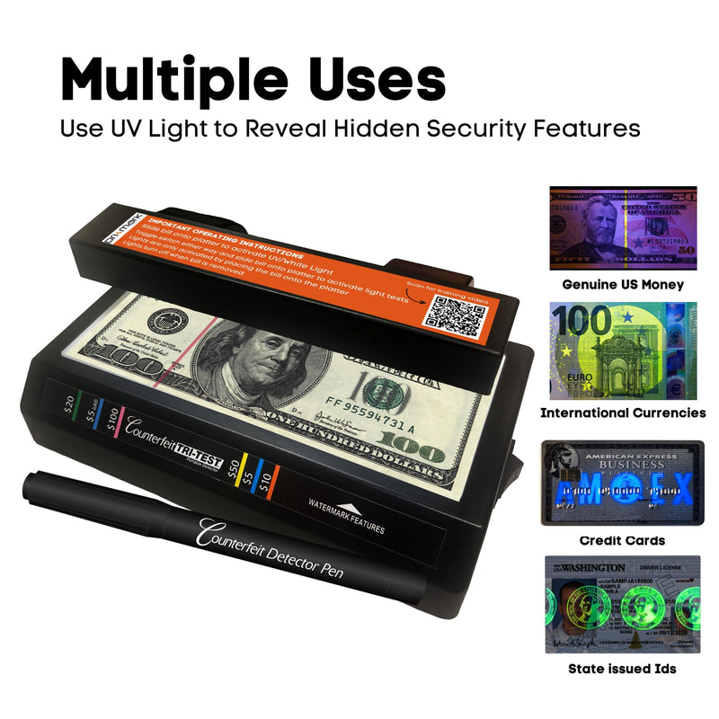[Australia - AusPower] - Dri Mark Tri Test - Counterfeit Bill Detector Machine w/AC Adapter - 3 Tests in 1 - Paper, Security Strip and Watermark Tests, Accurate Money Tester Machine with Counterfeit Detection Pen 1 Tri Test 