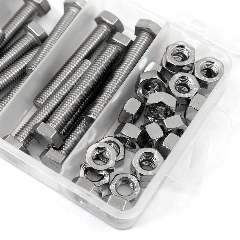 [Australia - AusPower] - M8 Hex Head Screws Bolts and Nuts Set, 304 Stainless Steel 18-8, Full Thread, Bright Finish, Machine Thread (20mm 30mm 40mm 50mm) M8 