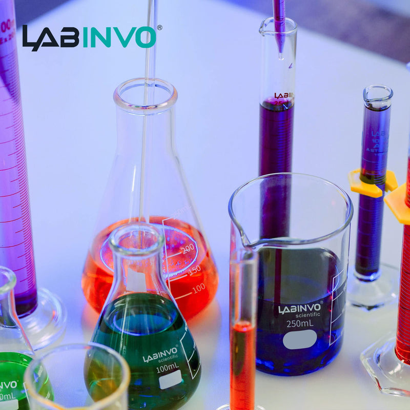 250ML Glass Erlenmeyer Flask, Narrow Mouth Graduated Conical Flask with Marking Spot, 6pcs of 3.3 Borosilicate Glass Flask Set, IN-EFN250 6 PCS of 250 mL