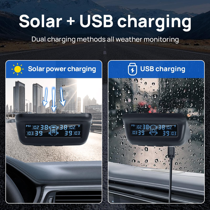 [Australia - AusPower] - Masoll Tire Pressure Monitoring System, RV/Trailler TPMS with Solar Charging & Auto Calibration, M13 LCD Display tpms 4 sensors (0-87PSI) 