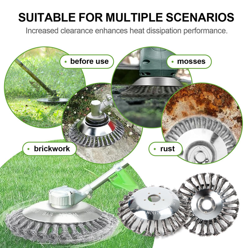 [Australia - AusPower] - Weed Brush for Brush Cutter, 8 Inch Wire Brush with Adapter for Brush Cutters and Lawnmowers, Efficient Removal of Weeds and Moss 