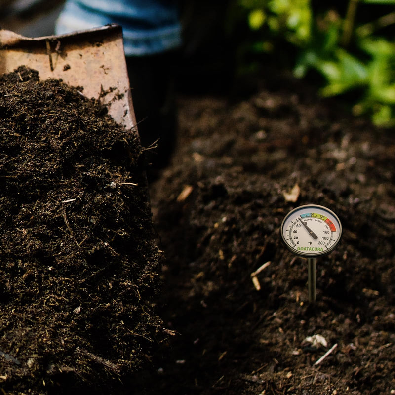 [Australia - AusPower] - Compost Soil Thermometer, 304 Stainless Steel Case and Probe,1.75" Dial Size, 16" Stem Length, 0-200 Deg F, 3 Temperature Zones 