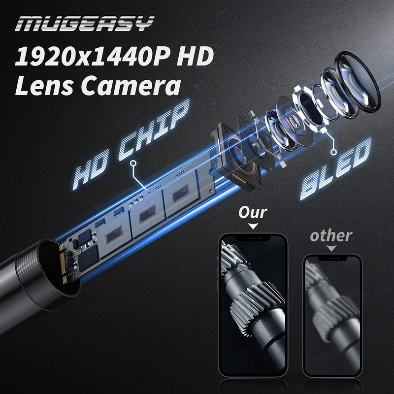 [Australia - AusPower] - Inspection Camera - Endoscope Camera with Light, 1920P HD Bore Scope Borescope with 8 Lights, Waterproof 16.4FT Semi-Rigid Cord for Pipe Inspection, Industrial Endoscope for Phones(Black) Single Line 