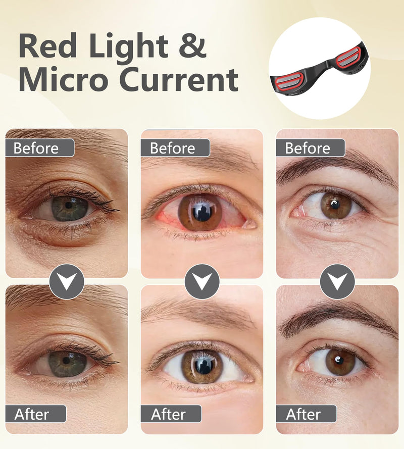 [Australia - AusPower] - Under-Eye Red Light Therapy Glasses, Rechargeable Therapy Device Microcurrent Eye Massager, Eyes Bag Remover for Dark Circles, Eye Bags & Wrinkles Black 
