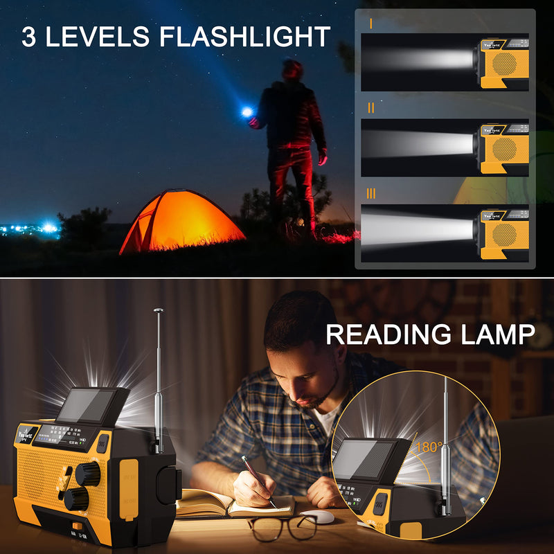 [Australia - AusPower] - Yestiwc 7400mWh Emergency Crank Radio, Hand Crank Solar Radio, Battery Radio Emergency with NOAA/AM/FM, Power Bank, Hand Crank/SOS Alert&Flashlight Reading Lamp for Emergency Camping Storm Survival Orange 