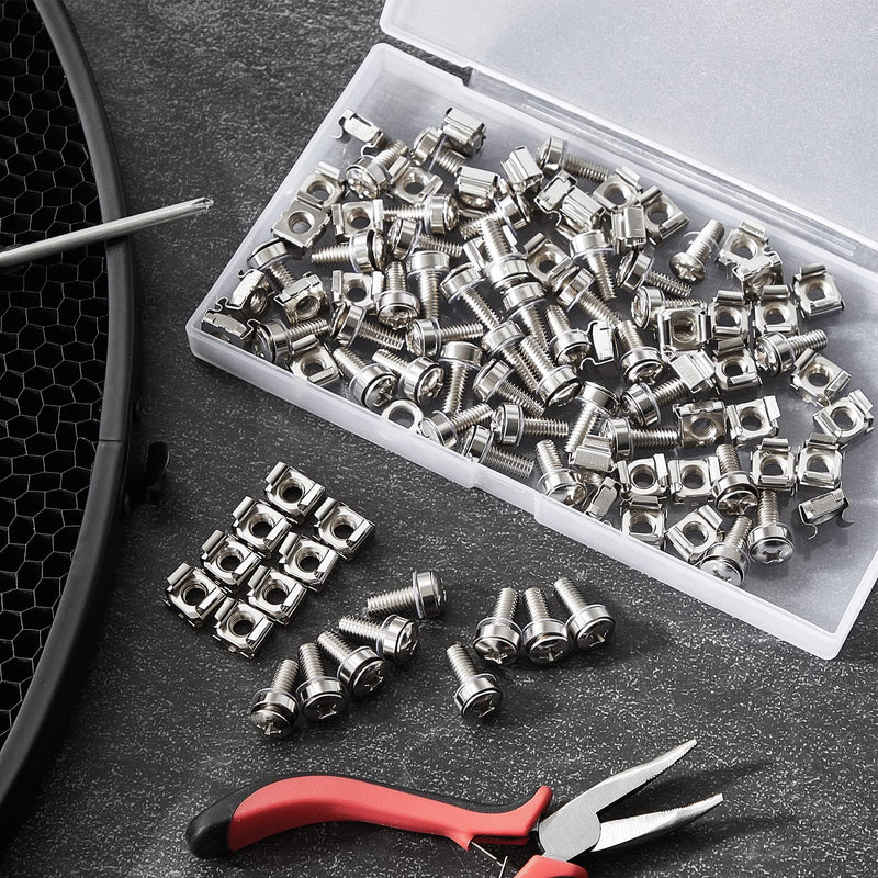 [Australia - AusPower] - M6 x 20 mm Rack Mount Cage Nuts, Screws and Washers for Rack Mount Server Cabinet Stainless Steel Silver Mounting Screws and Square Insert Nuts for Server Mounting Routers Shelves (50 Sets) 50 