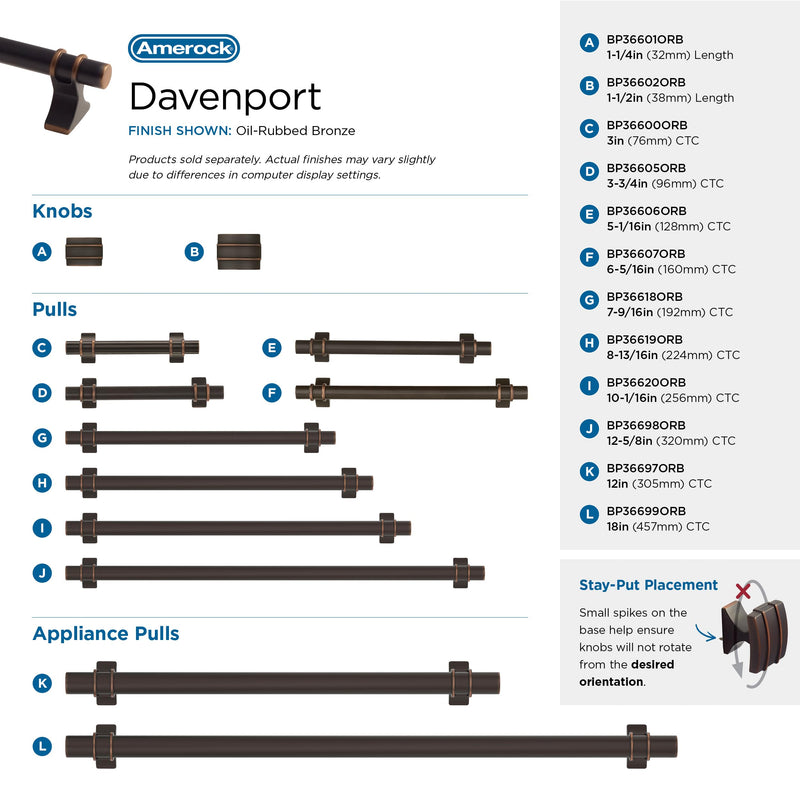[Australia - AusPower] - Amerock | Cabinet Pull | Oil Rubbed Bronze | 5-1/16 inch (128 mm) Center to Center | Davenport | 1 Pack | Drawer Pull | Drawer Handle | Cabinet Hardware 5-1/16 inch (128mm) Center-to-Center 