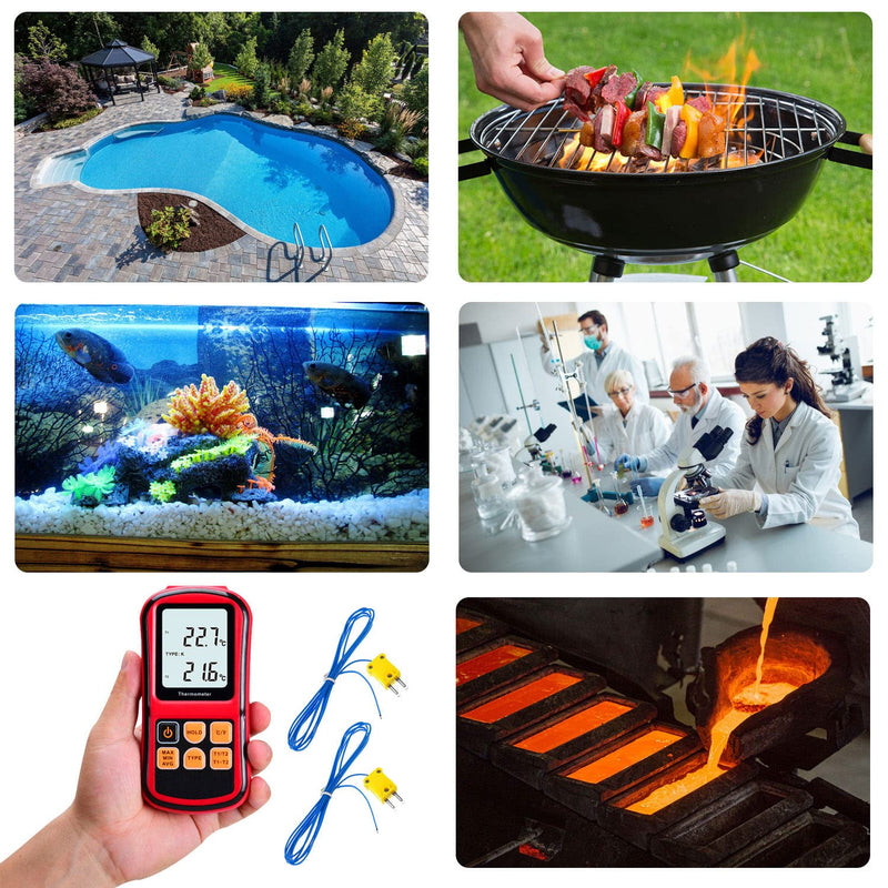 [Australia - AusPower] - Mengshen Digital Thermometer, 2-Channel K-Type Thermocouple Probe Sensor Temperature Meter Gauge for K/J/T/E/R/N/S Type, -200℃ to 1372℃ (-328℉ to 2501℉) 