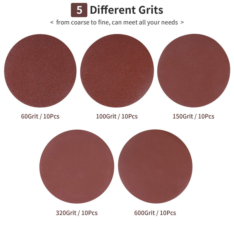 150 mm Eccentric Sandpaper 60/100/150/320/600 Grit, 150 mm Sanding Discs 6 Inch Sanding Sheets for Wood Materials, Chipboard, Metal, Wood (Pack of 50) Ø 150mm