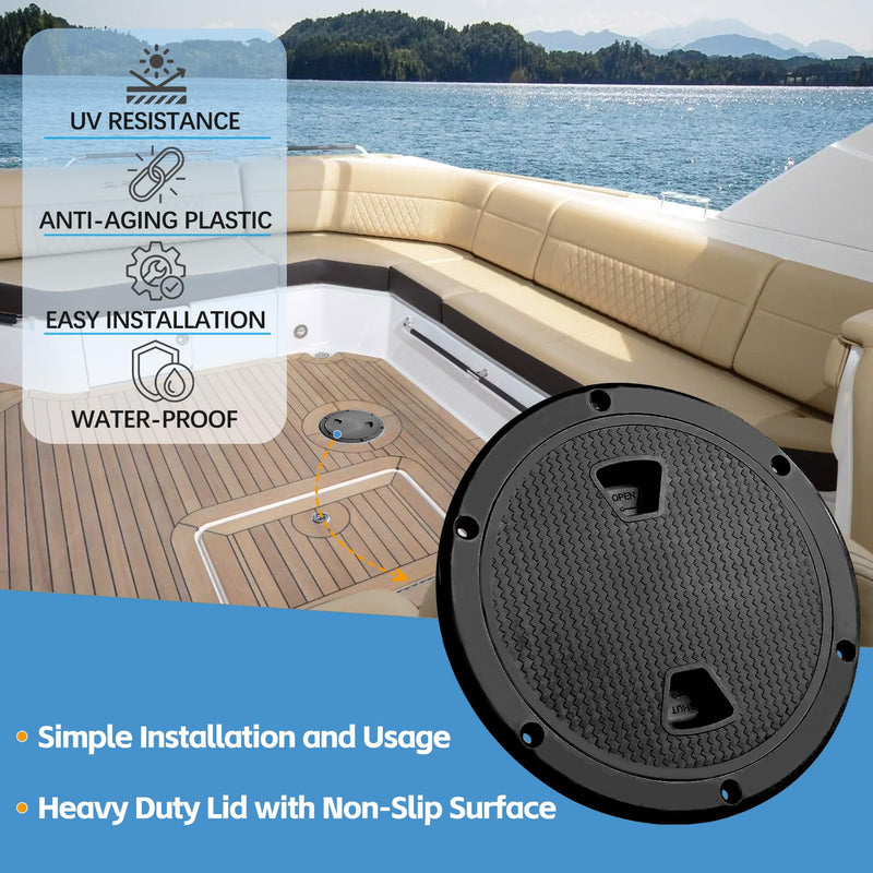 6 Inch Boat Round Inspection Deck Plate Hatch with Detachable Cover and Pre-drilled Holes, Water Tight for RV Marine Boat Yacht Outdoor Installations-Black Black Round-6”