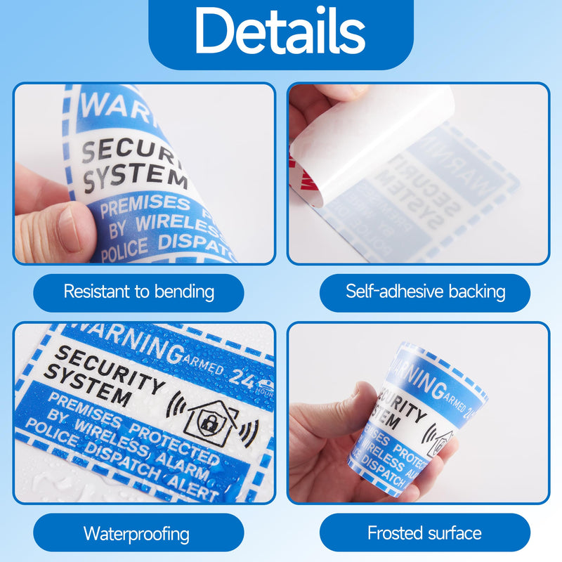 6PCS Security Alarm System Sign for Home, Self-Adhesive Weatherproof 24 Hours Warning Sticker, Safety Protection System for House Doors and Windows, Business Indoor & Outdoor Use 3.9''x2.8'' Security System Warning Small