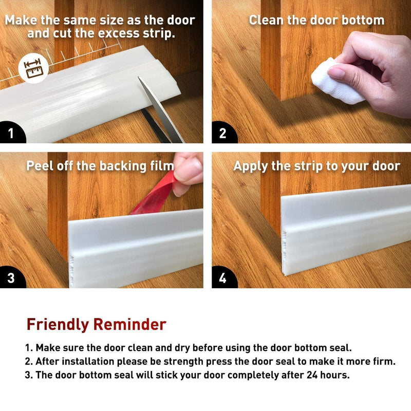 [Australia - AusPower] - Holikme Door Draft Stopper Under Door Draft Blocker Insulator Door Sweep Weather Stripping Noise Stopper Strong Adhesive, White 41 Inch 