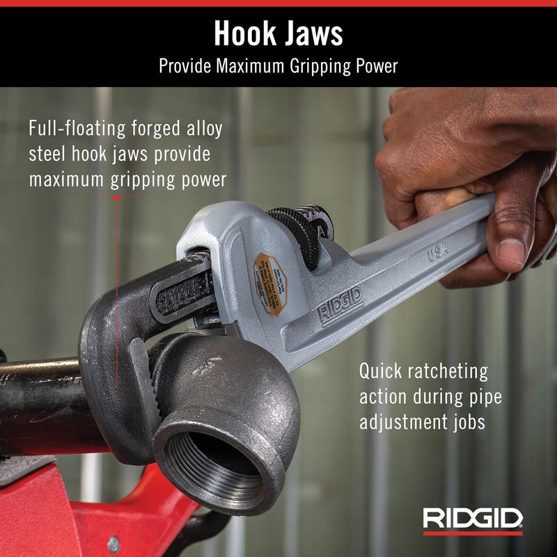 RIDGID 31090 Aluminum Straight Pipe Wrench, 10" Sturdy Plumbing Wrench with Self Cleaning Threads and Hook Jaws Small Music