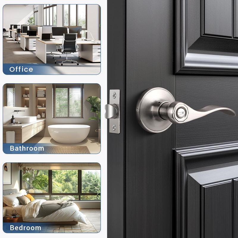 Knobonly 1 Pack Brushed Satin Nickel Door Lever Privacy Door Handles, Zinc Alloy Door Handle Interior, Keyless Lock for Bedroom or Bathroom Brushed Nickel