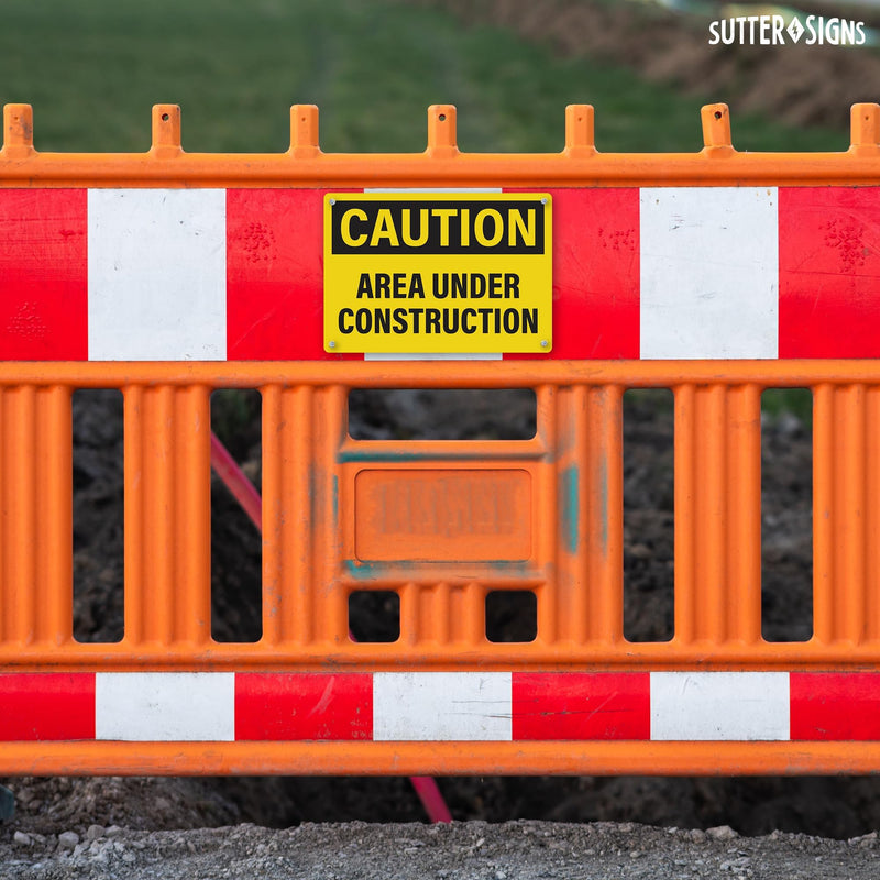 4pcs Caution Area Under Construction Sign 10x7 Inch | Plastic Sign for Construction Site, Hazard Area, No Trespassing, Waterproof Plastic