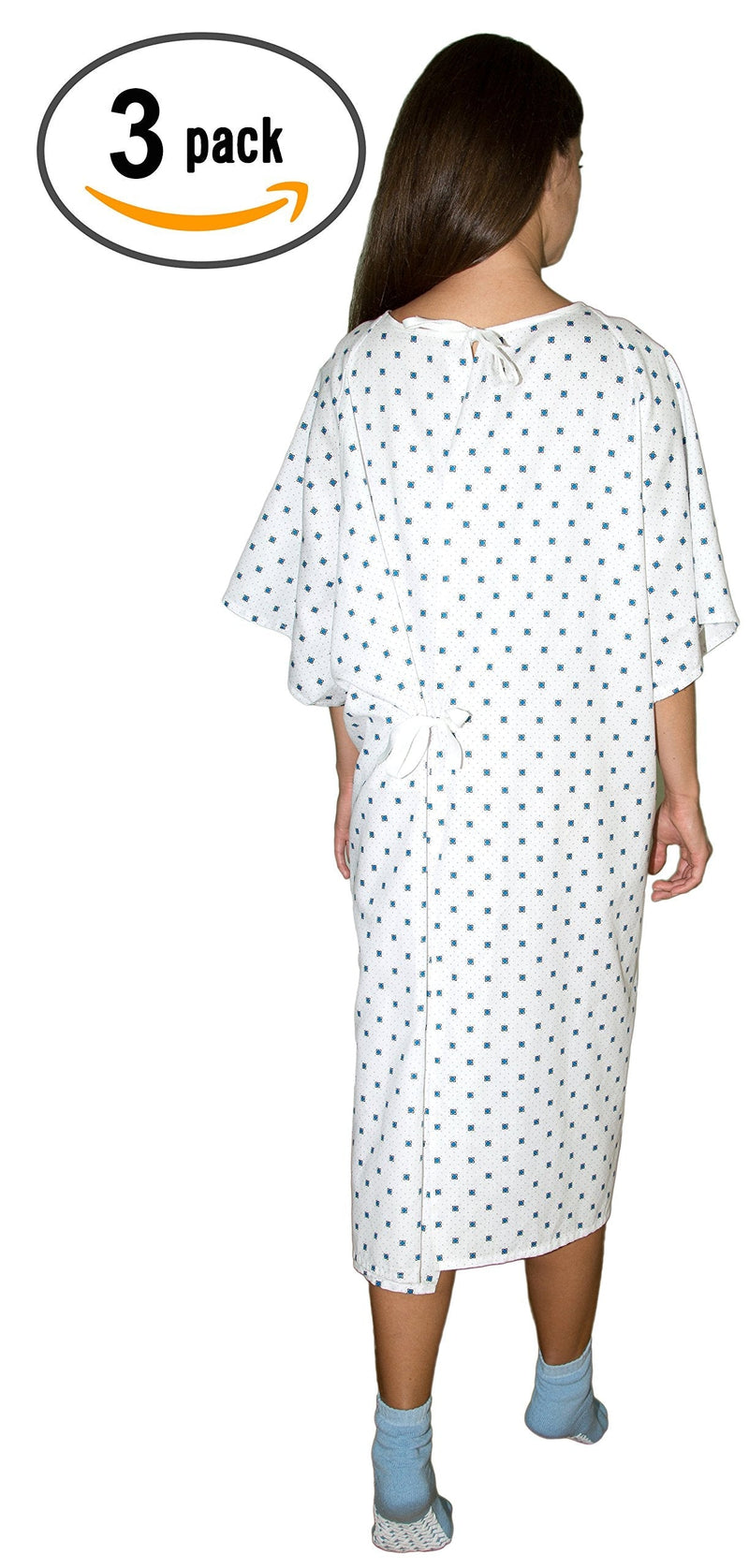 Careoutfit 3 Pack - Deluxe Demure Print Hospital Gown/Hospital Patient Gown w/Back Ties White
