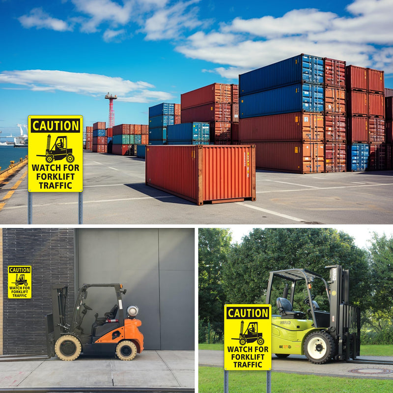 (2 Pack) Caution Watch for Forklift Traffic Safety Sign, 10 x 14 Watch for Forklift Reflective Aluminum Metal Signs Rust Free Waterproof and Easy to Install 10 x 14 inches Yellow
