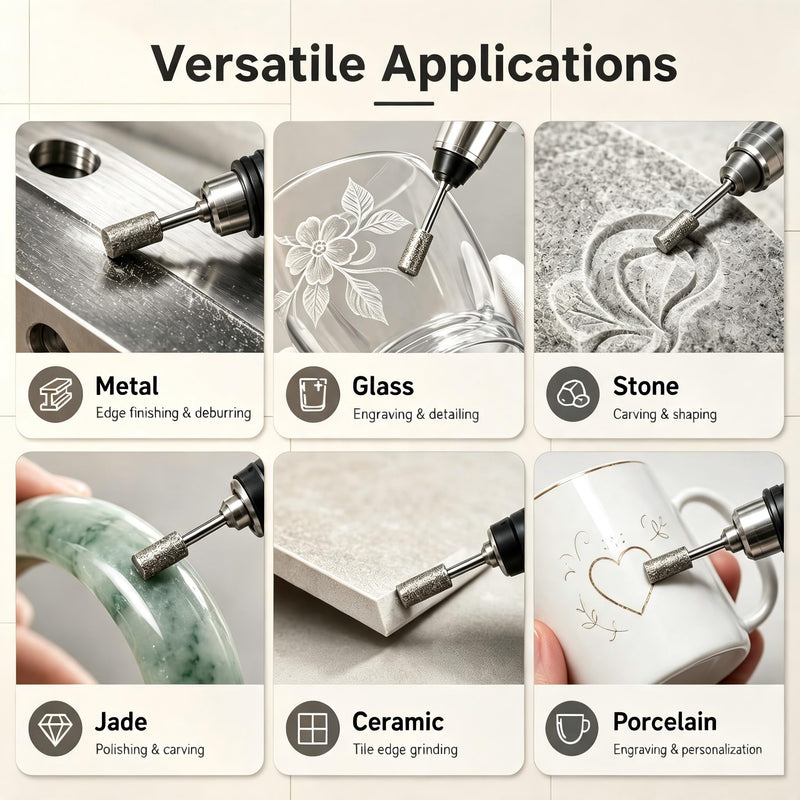 12 Diamond Burr 150 Grit Diamond Cutter with 3mm Shank Accessories Rotary Tool for Engraving, Carving, Gemstones, Grinding and Polishing on Stone, Glass, Ceramic and Jade