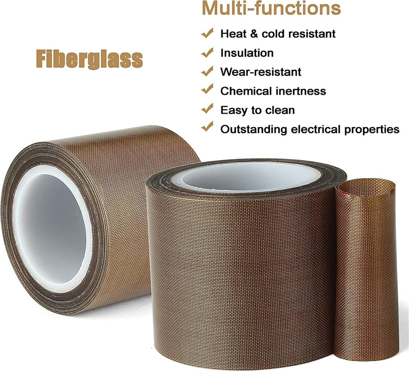 Teflon Fabric Tape, 1 Inch 30 Feet PTFE Tape for Vacuum Sealer Machine, Hand Impulse Sealers Insulation PTFE Coated Fiberglass Adhesive Tape Compatible with FoodSaver, Seal A Meal, Weston, Cabella 1 IN