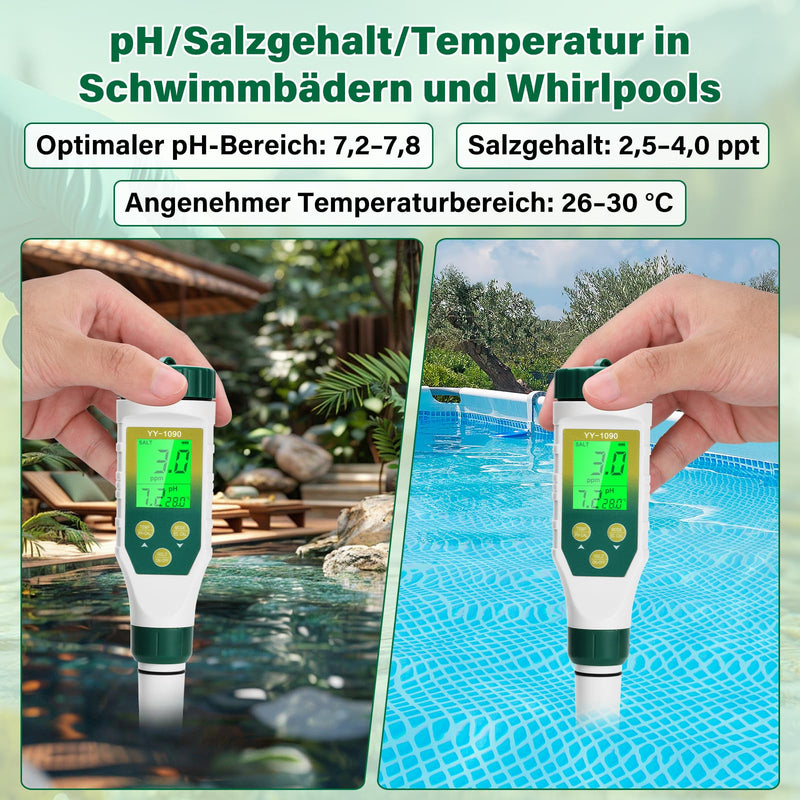 5-in-1 pH Value Meter, Multifunctional Salt Content/pH/EC/TDS/Temperature Meter Water, PH Tester for Drinking Water, Hydroponics, Pool, Spa | Multifunktions Messgerät Wasser, PH Tester für Trinkwasser, Hydrokultur, Pool, Spa 5 IN 1(B)